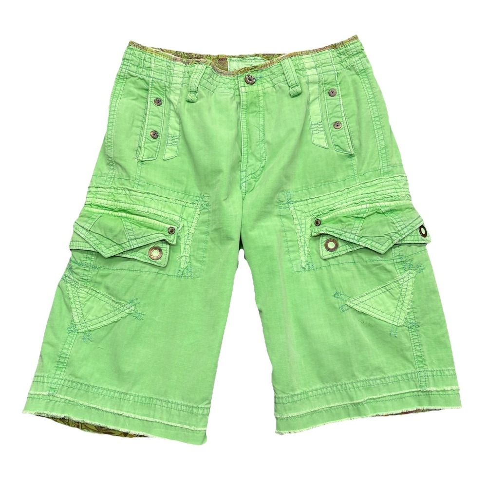 Jet Lag Cargo Shorts Mens 33 Bright Green Utility Outdoor Heavyweight Baggy Y2K